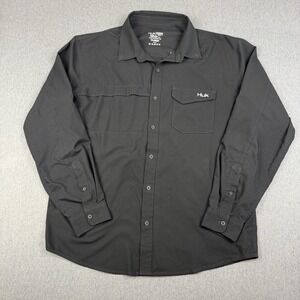 Huk Tide Point Shirt Mens L Black Roll Tab Sleeve Button Down Fishing Vented